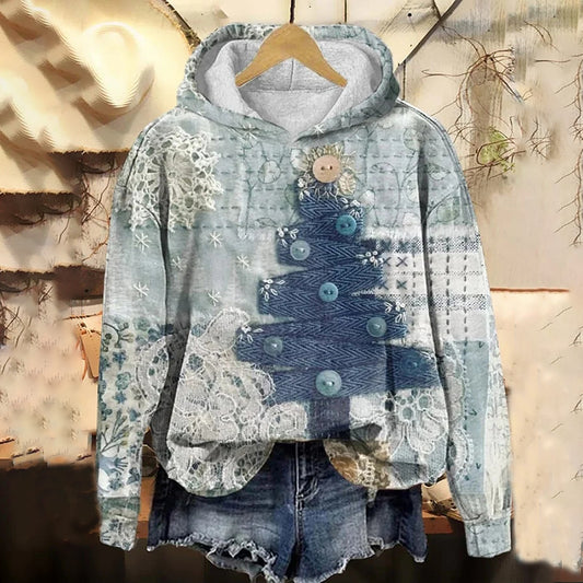Comstylish Women's Christmas Tree Print Casual Hoodie