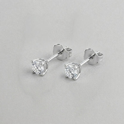 Classic Round Solitaire Diamond Stud Earrings in Sterling Silver