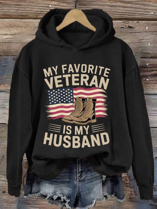 Comstylish Women's 'my Favorite Veteran Is My Husband' Print Hoodie