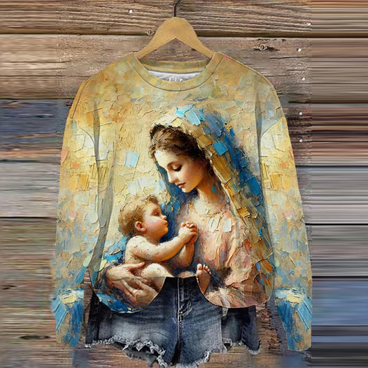 Comstylish Virgin Mary Print Crew Neck Sweatshirt