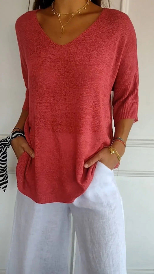 Delfina® | V-neck knitted sweater for women