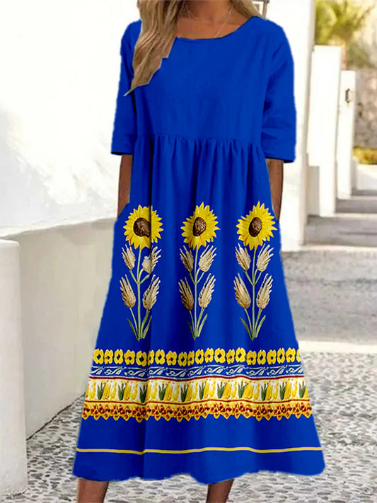 Women's Vintage Sunflower Print Dress artswardrobe