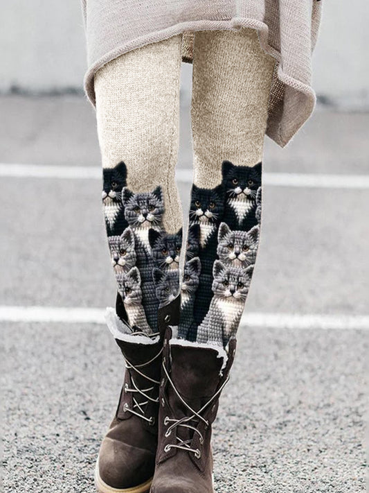 Comstylish Crowded Cats Crochet Art Cozy Leggings