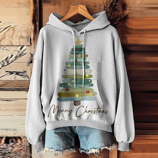 Comstylish Women's Christmas Tree Prints Casual Pocket Hooded Sweatshirt