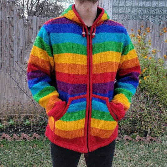 Colourful Iceland Jacquard Zipper Up Hooded Sweater（Unisex） elevenforest