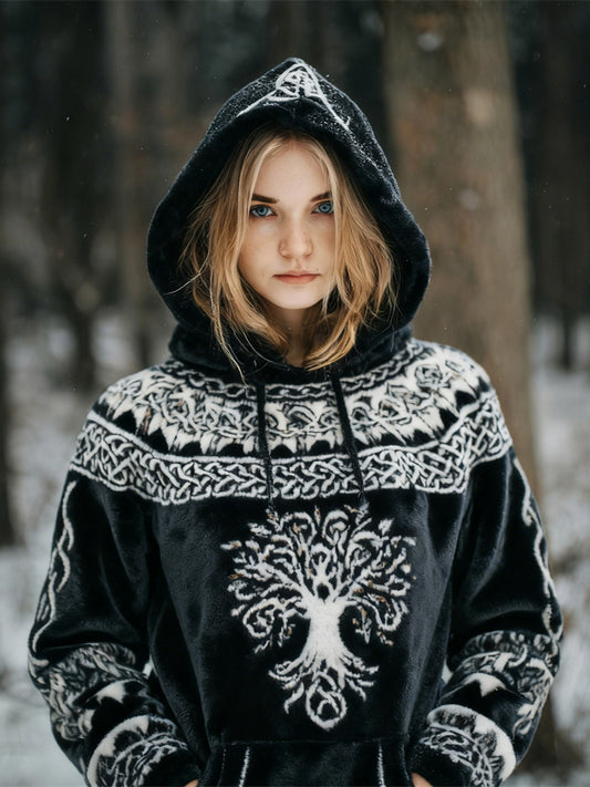 Comstylish Viking Celtic Tree Design Women's Flannel Hoodie