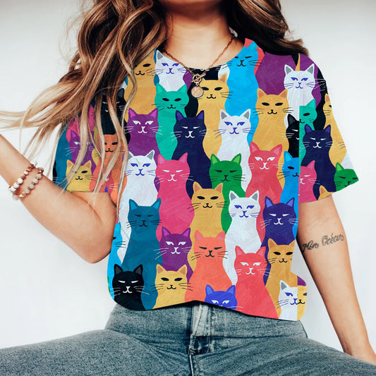 Comstylish Colorful Pop Art Style Cats Pattern T-shirt