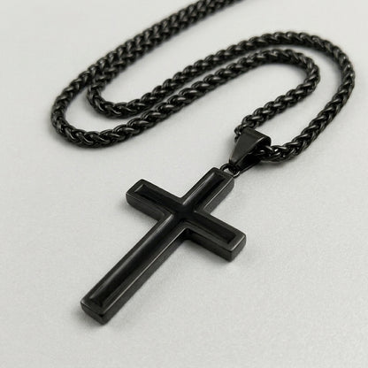 Bold Black Cross Pendant Necklace