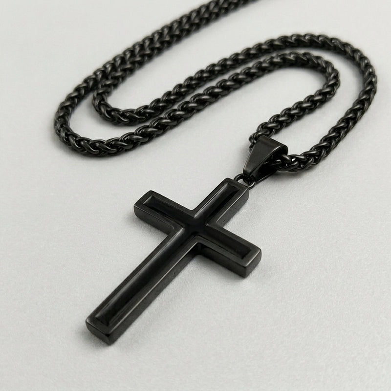 Bold Black Cross Pendant Necklace