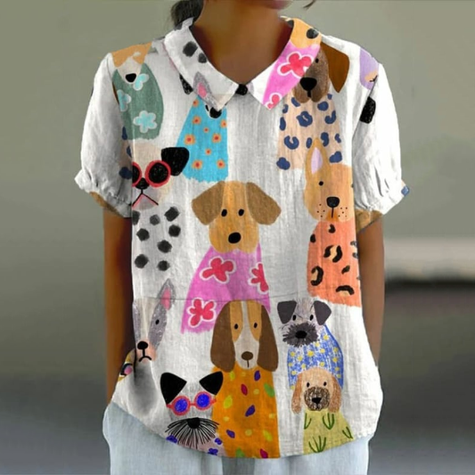 Comstylish Women'S Dog Print Casual Top