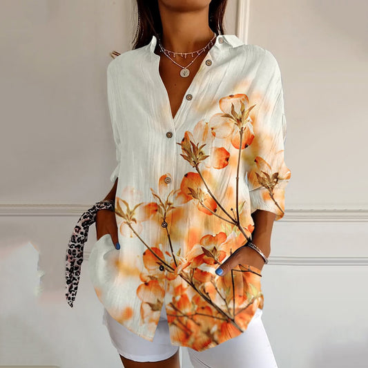 Autumn Floral Print Long Sleeve Shirt artswardrobe