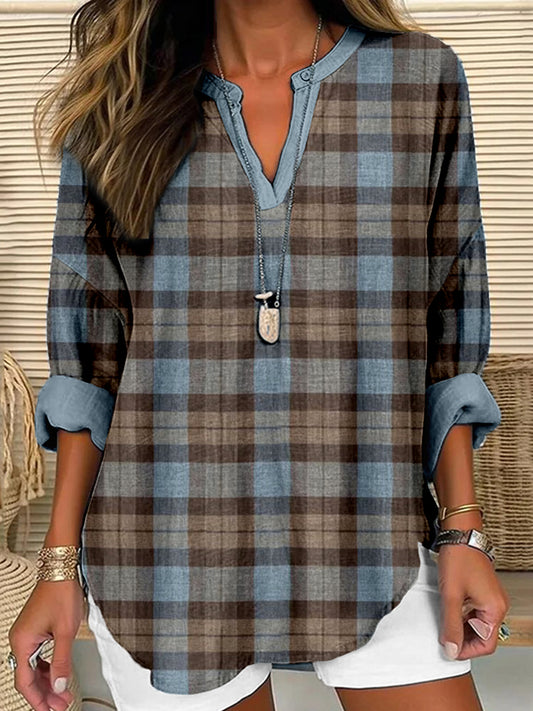 Comstylish Scotland Vintage Plaid Linen Blend Cozy Shirt