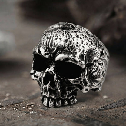 Weathered Warrior Skull Ring