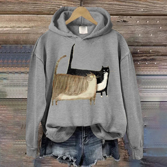 Women's Cute Fat Cats Art Casual Hoodie elevenforest
