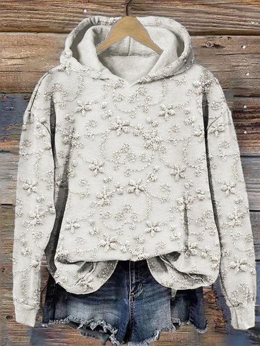 Comstylish Classy Glitter Floral Embroidered Lace Cozy Hoodie