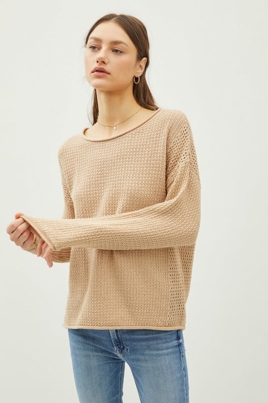 Eugenia® | Be Cool Roll sweater with an openwork crew neck