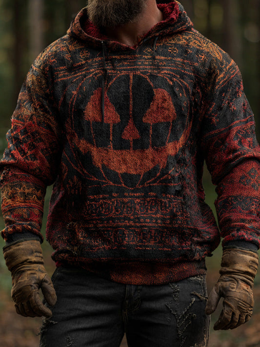 Men's Vintage Viking Halloween Ghost Face Embroidered Hoodie elevenforest