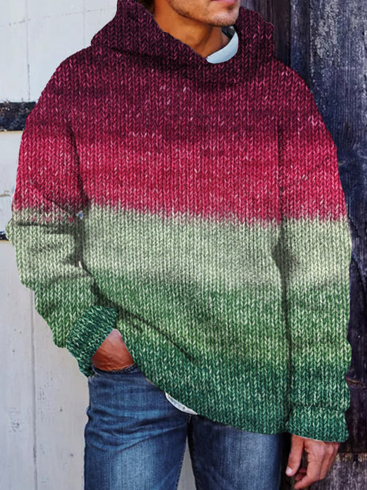 Men's Vintage Colorful Gradient Cozy Hooded Sweater artswardrobe