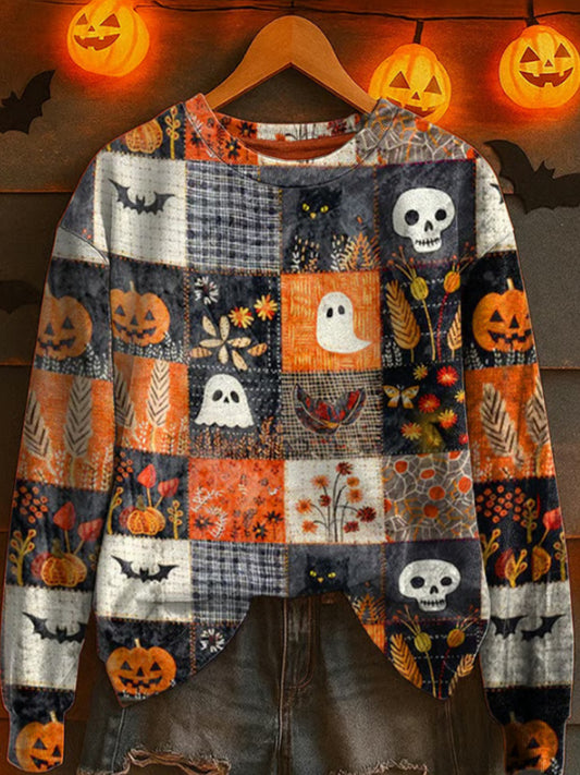 Women's Casual Autumn Ghost Print Sweatshirt artswardrobe