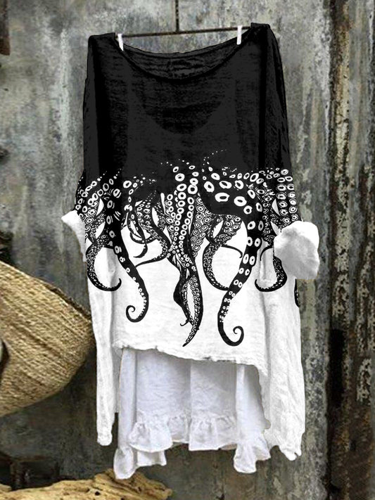 Comstylish Tentacles Lover Essential Contrast Linen Blend Tunic