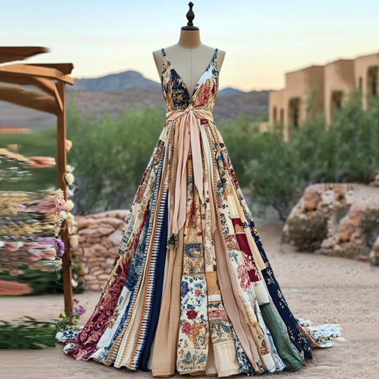 Women's Vintage Floral Art Comfy Linen Maxi Dress artswardrobe