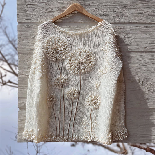 Vintage Dandelion Beaded Embroidered Cozy Knit Sweater elevenforest