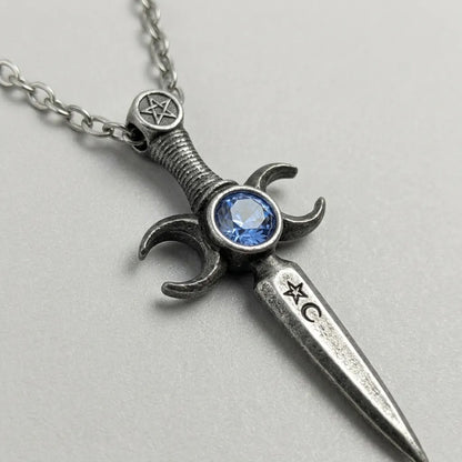 Triple Moon Athame Dagger Necklace