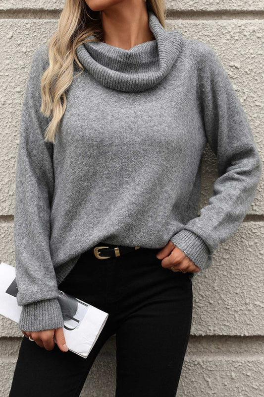 Laura® | Solid color sweater with a stacked collar