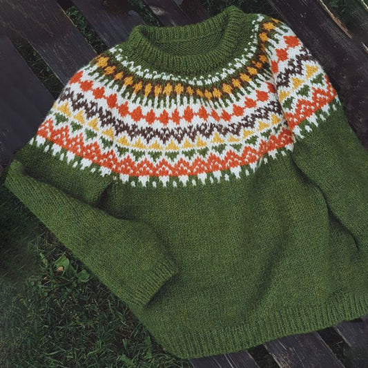 Vintage Lopapeysa Icelandic Knit Jacquard Warmth Crew Neck Sweater（Unisex） elevenforest