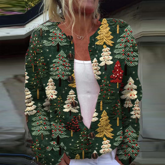 Women's Retro Christmas Art Knitted Cozy Cardigan artswardrobe