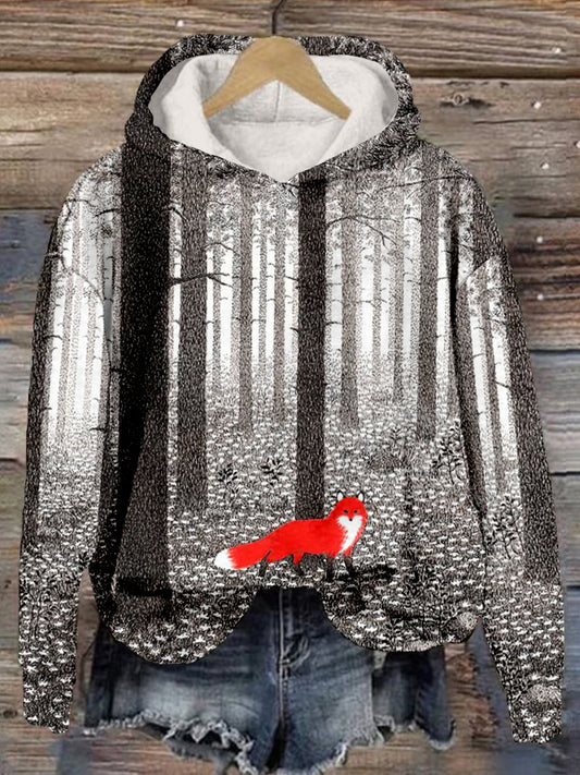 Red Fox in the Forest Graphic Cozy Hoodie artswardrobe