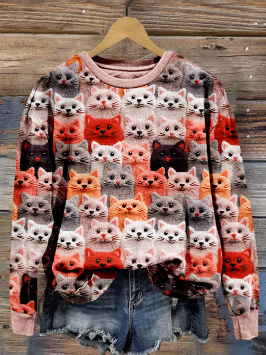 Colorful Cute Cats Embroidered Comfy Sweatshirt elevenforest