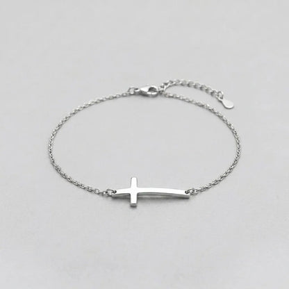 Silver Cross Charm Delicate Chain Bracelet