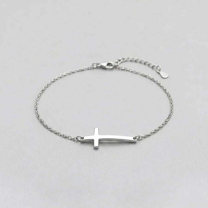 Silver Cross Charm Delicate Chain Bracelet