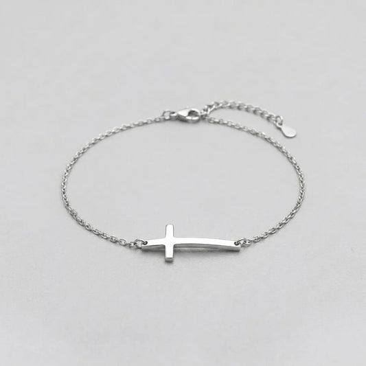 Silver Cross Charm Delicate Chain Bracelet