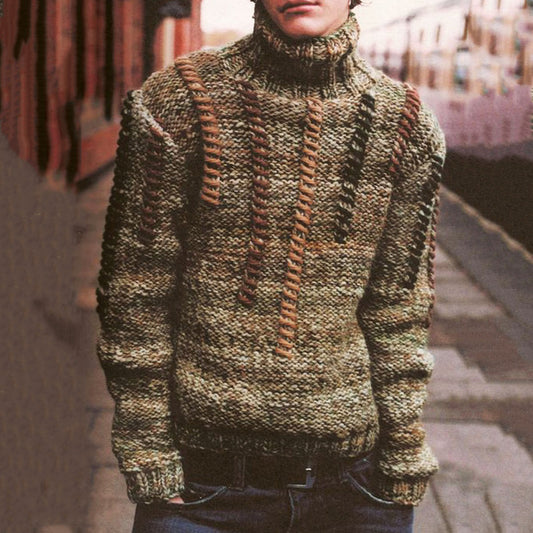 Men'S Vintage Drawstring Jacquard Knit Turtleneck Sweater artswardrobe