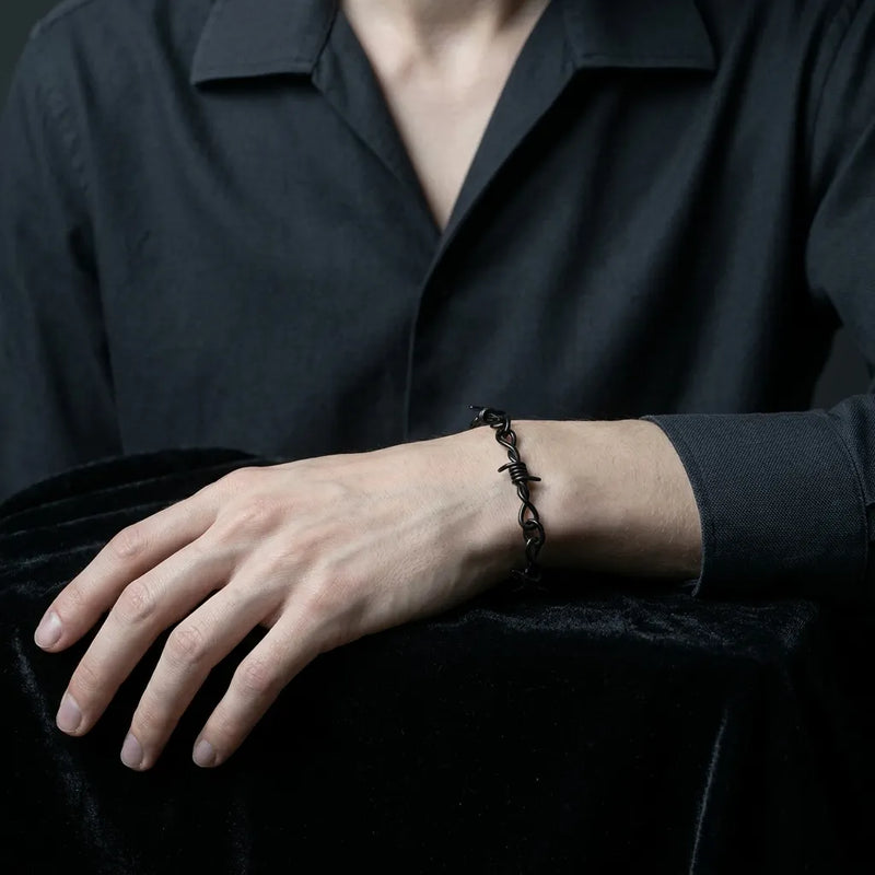 Full Black Barbed Wire Link Bracelet
