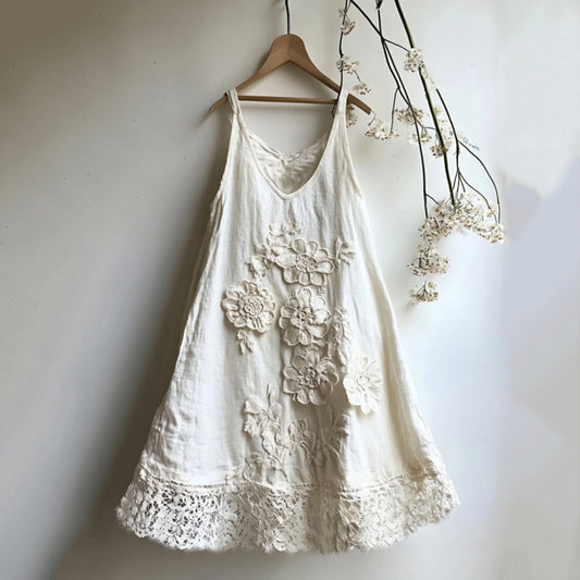 Vintage Classy 3d Floral Lace Art Linen Tank Dress artswardrobe