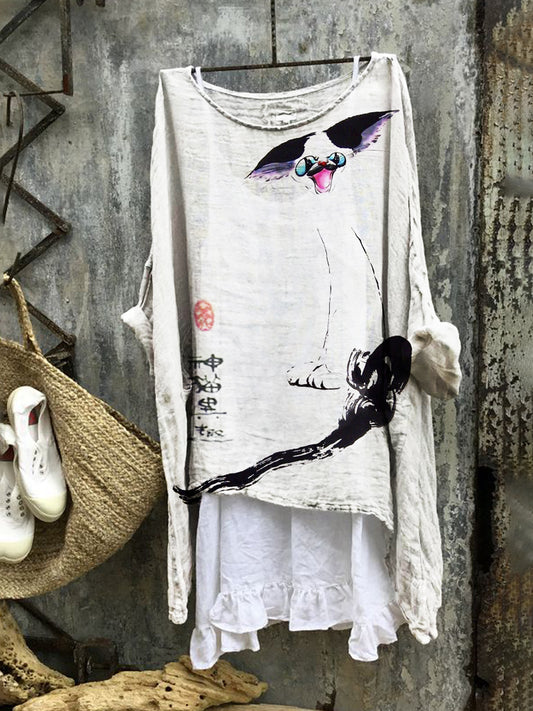Happy Cat Women's Linen Flowy Tunic