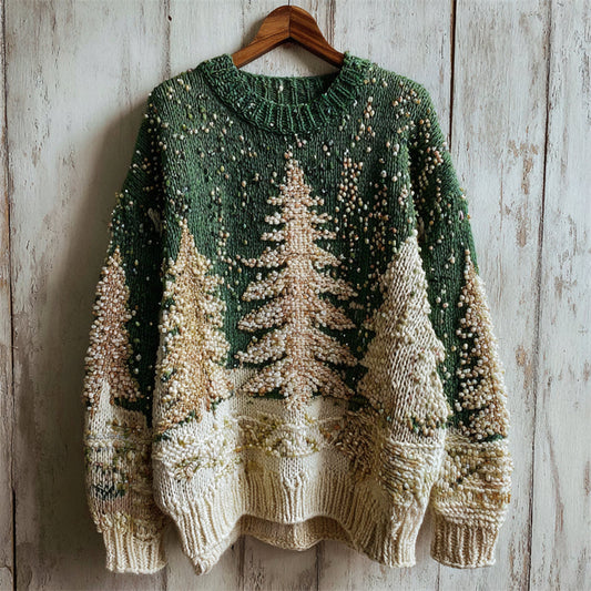 Christmas Trees Snowy Forest Beaded Cozy Knit Sweater artswardrobe