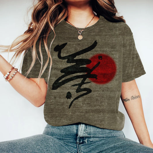 Comstylish Japanese Art Print Round Neck Short Sleeved T-Shirt