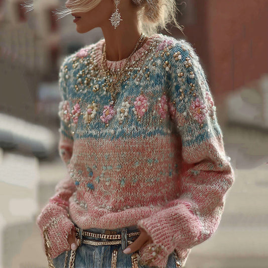 Women's Classic Fairman Island Geometric Sequin Sweater elevenforest