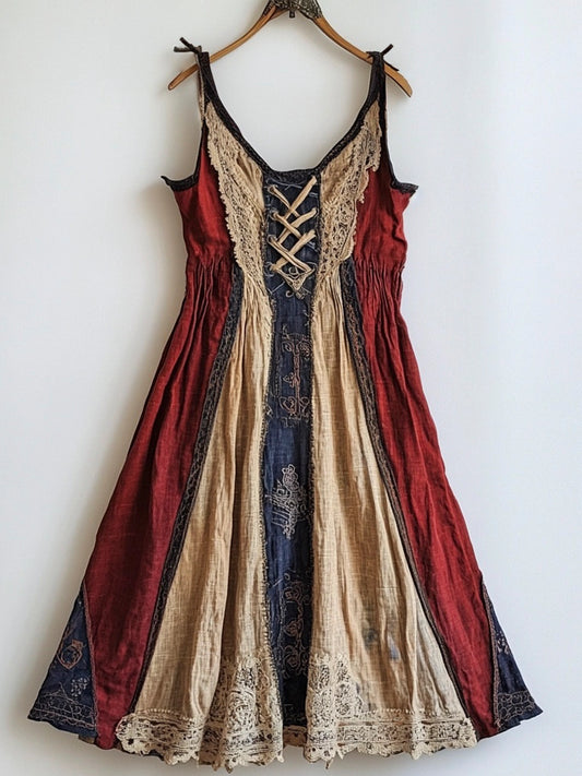 Viking Vintage Linen Halter Tie Dress artswardrobe