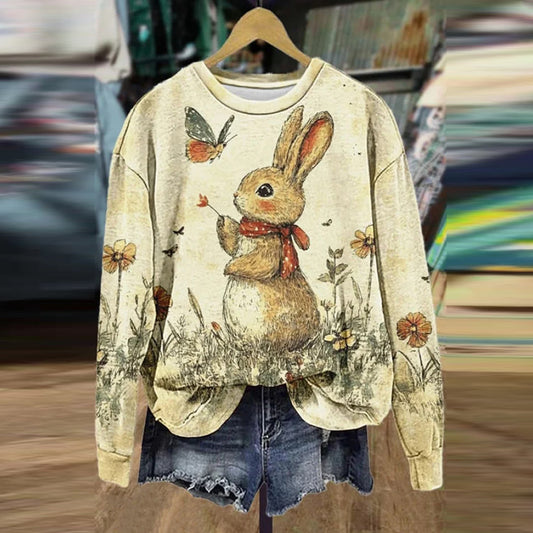 Comstylish Vintage Floral Rabbit Print Easter Sweatshirt