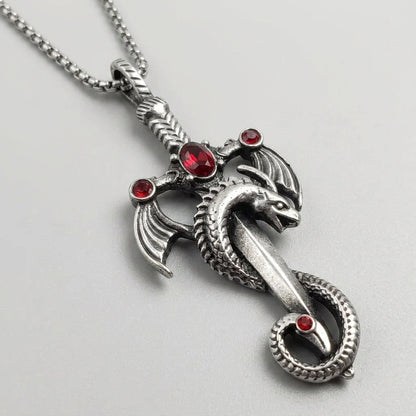 Cursed Serpent Wing Crimson Cross Necklace