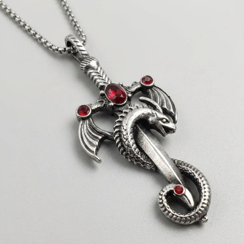 Cursed Serpent Wing Crimson Cross Necklace