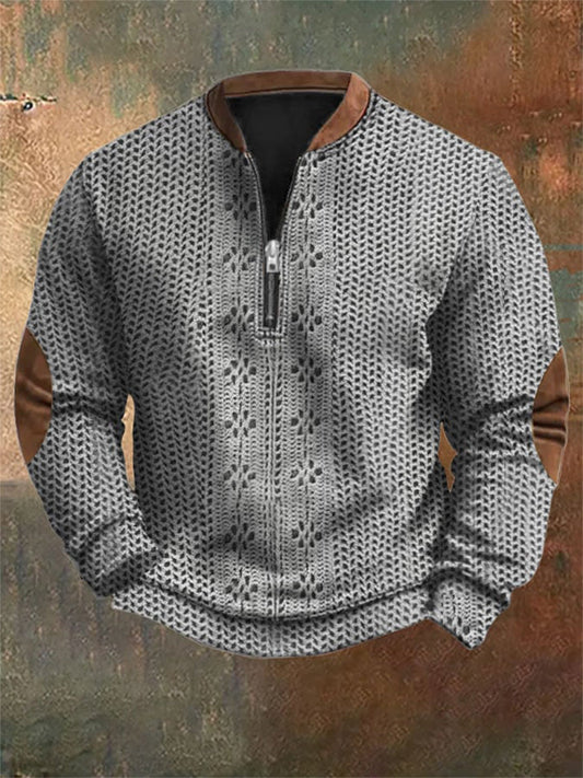 Men's Vintage Printed Casual Zipper Sweatshirt elevenforest