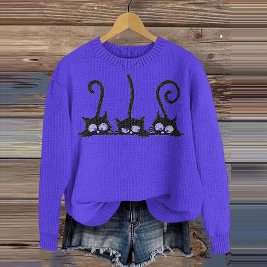 Vintage Cute Cat Knitted Sweater elevenforest
