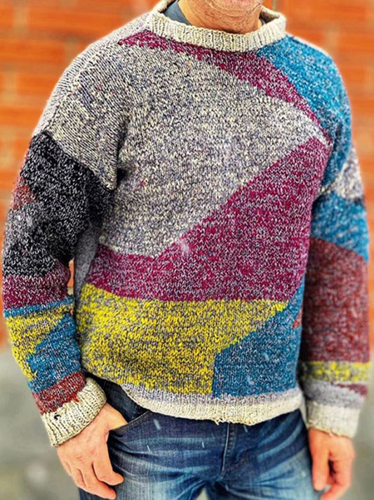 Vintage Patchwork  Island Warmth Knitted Jacquard Unisex Sweater artswardrobe