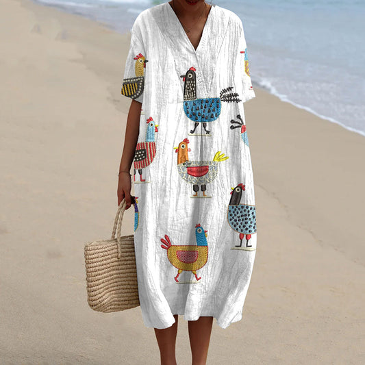 Women's Funny Chick Art Print Flowy Dress artswardrobe